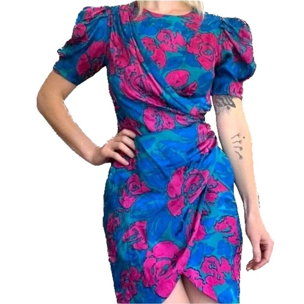 Vintage 100% silk jewel-tone dress